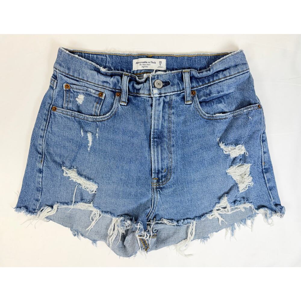 Abercrombie Mom Shorts 28 High Rise Distressed Cutoff Denim Womens 6